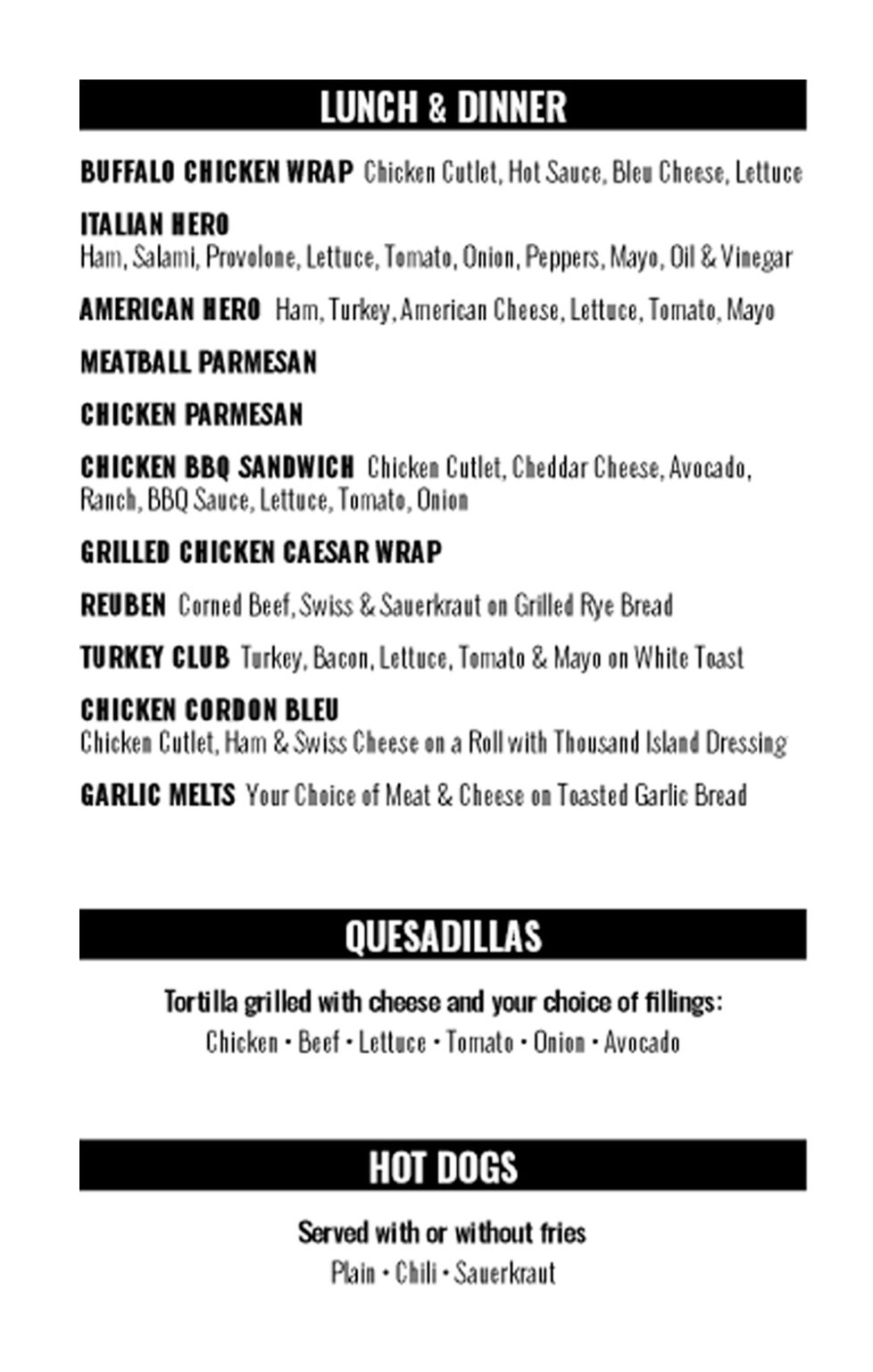 Menus - One Stop Market
